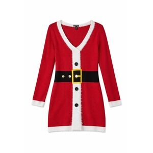 Allison Brittney Holiday Cardigan Sweater Size‎ Medium Red Santa Belt Novelty